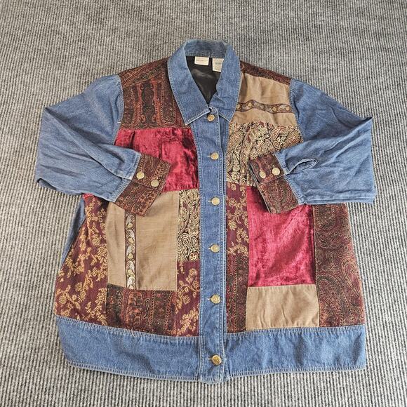 White Stag Plus Jacket Womens 22W/24W Blue Red Patchwork Paisley Denim Velvet - Picture 1 of 12